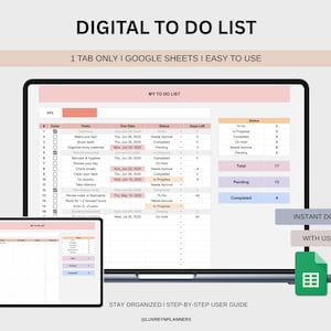 Digital To Do List Google Sheets l Task Tracker,Daily,Weekly,Monthly Organization l Task Tracker Spreadsheet Template l ADHD Google Sheets