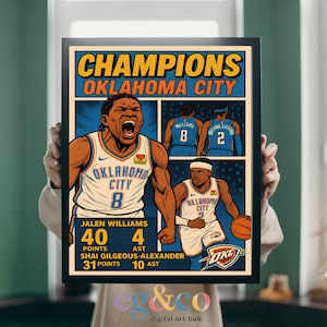 Oklahoma City Thunder NBA Championship | Print Basketball Wall Art Print | Jalen Williams Shai Gilgeous-Alexander Stats | Digital Fan Gift