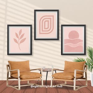 Boho Abstract Set 3 Print | Minimalist Pink Poster Set - Modern Wall Art - 3 Piece Abstract Designs - Chic and Elegant Home Decor