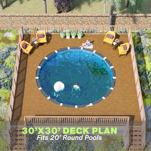 Starkey Ranch Pool Deck Plan – 30x30 Large Round Above-Ground Pool Deck with Full Entertainment Layout | DIY PDF Plans