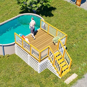 Barrachina Oval Pool Deck Plan – 10' x 10' Above-Ground Pool Entry Deck with Staircase for 10' x 19' Oval Pools | DIY PDF Plans