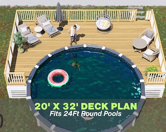 Casani Bay Pool Deck Plan — 20x32 Wrap-Around Deck for 24' Round Above-Ground Pools