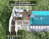 Covington 12x16 Rectangle Pool Deck Plan – Spacious Above-Ground Pool Deck with Lounge & 6-Step Entry | DIY PDF Plans