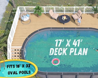 Lakeside Oval Pool Deck Plan – 17x41 Elevated Above-Ground Pool Deck with 6-Step Entry | DIY PDF Plans