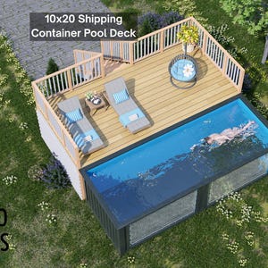 Denver Container Pool Deck Plan – 10x20 Elevated Deck with Railing | PDF + DWG DIY Plans