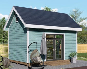 Neptune 10x16 Backyard Office Shed Plan – Modern Gable Roof Studio | DIY Building Plans (PDF)