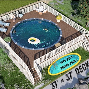 The Venetian Waterway – 37x37 Circle Pool Deck Plan | Wrap-Around Above-Ground Deck | DIY PDF Plans