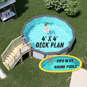 Plano de terraza para piscina Sebring de 5,5 m (18 pies) – Terraza elevada para piscina de 1,2 x 1,2 m (4x4 pies) ideal para familias con zona de descanso / Planos en PDF para bricolaje