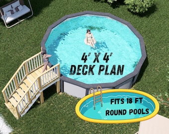 Plan de terrasse de piscine de Sebring, 4 x 4 mètres, terrasse de piscine hors sol familiale avec espace salon | Plans PDF DIY