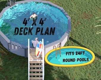 Plan de terrasse de piscine Baldwin Circle – terrasse d'entrée 4 x 4 avec escalier en 6 marches | Plans PDF DIY