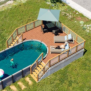 Albert Oval Pool Deck Plan – 16' x 20' Above-Ground Pool Deck for 12' x 27' Oval Pools | DIY PDF Building Plans