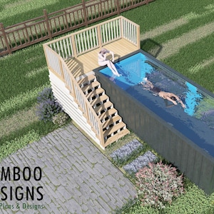 Miami Container Pool Deck Plan – 4x12 Compact Elevated Deck with Railing | PDF + DWG DIY Plans