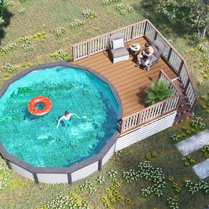 Avondale 16ft Pool Deck Plan – Above-Ground Pool Deck with Stairs + Safety Railing | PDF + DWG Plans