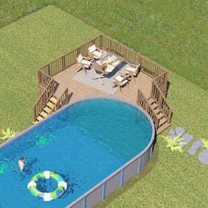 Irvin Oval Pool Deck Plan – 17'x17' Above-Ground Pool Deck for 18'x40' Oval Pools with Staircase | DIY PDF Plans