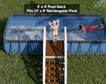 Plan de terrasse de piscine Tampa 21 x 9 - Terrasse d'entrée pour piscine hors sol 4 x 4 avec balustrades | Plans PDF DIY