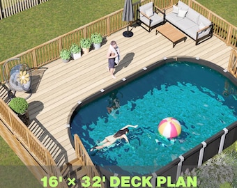 Bilbo Oval Pool Deck Plan — 16x32 Deck for 15x24 Above-Ground Pools