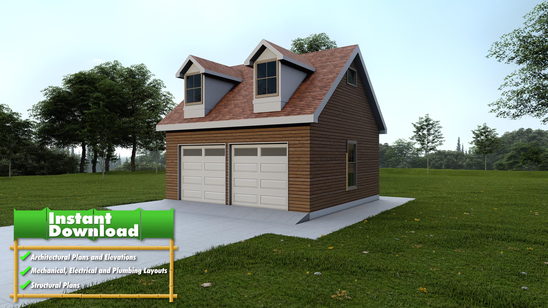 Image of Fox Hollow Carriage House - Detached Garage Apartment Plans | 2-Car Garage with Loft | ADU Blueprint - DWG & PDF