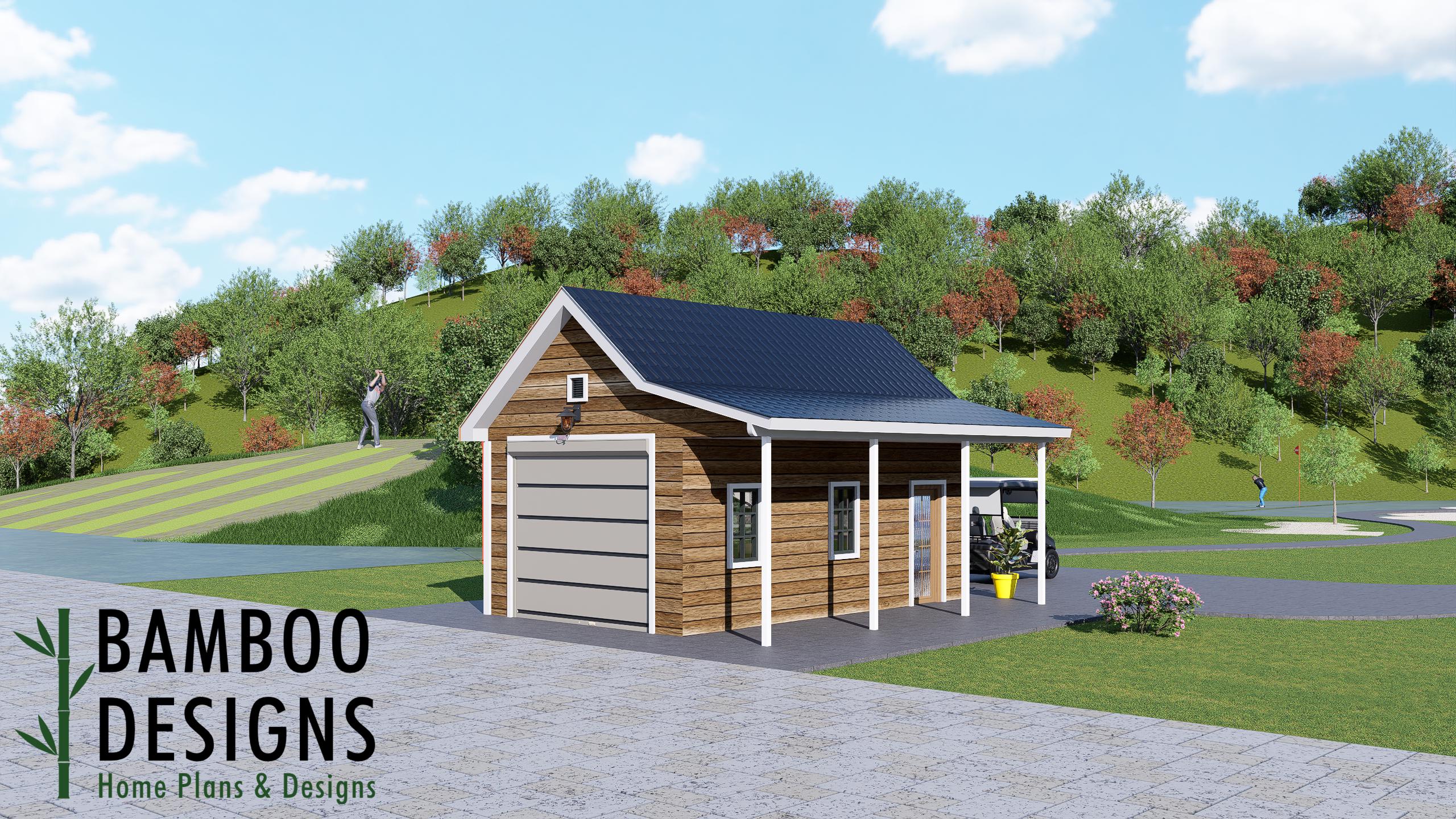 Image of Goku 14x24 Golf Cart Shed Plan — Modern DIY Golf Cart Garage & Backyard Storage Building with Single-Slope Roof | DIY PDF Plans