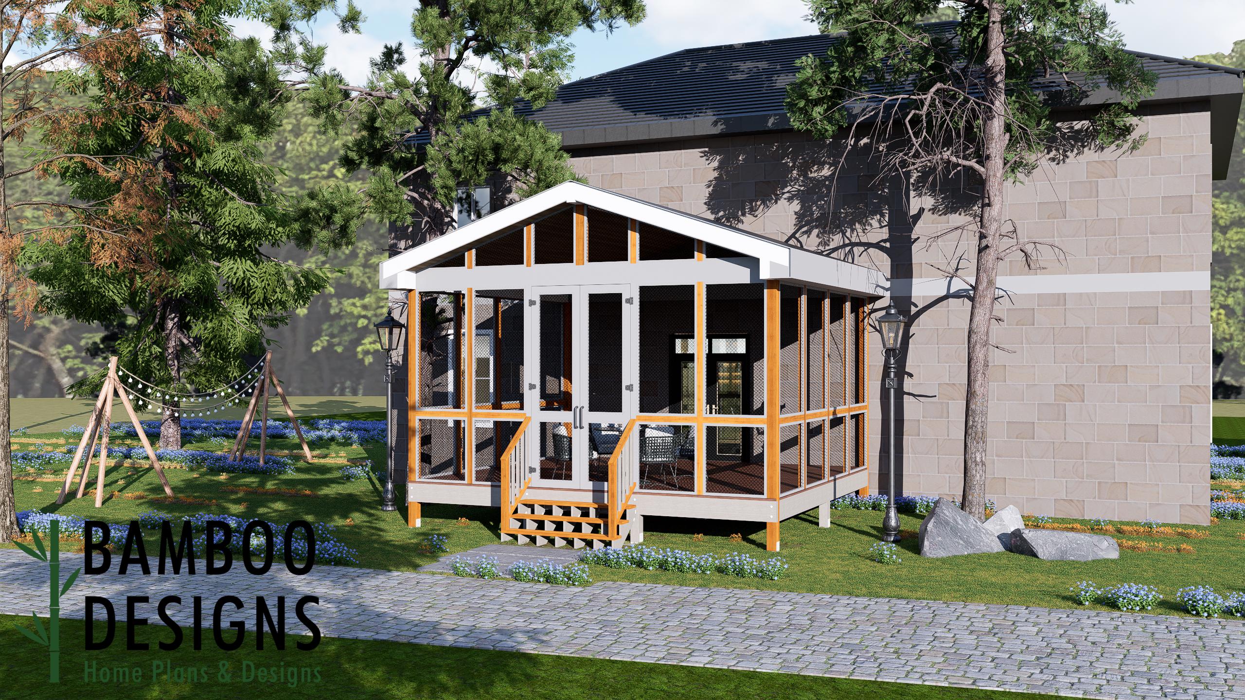 Image of Garcia Sunroom Plan – 18x20 Deck with Classic Gable Sunroom | DIY Backyard Sunroom PDF Plans