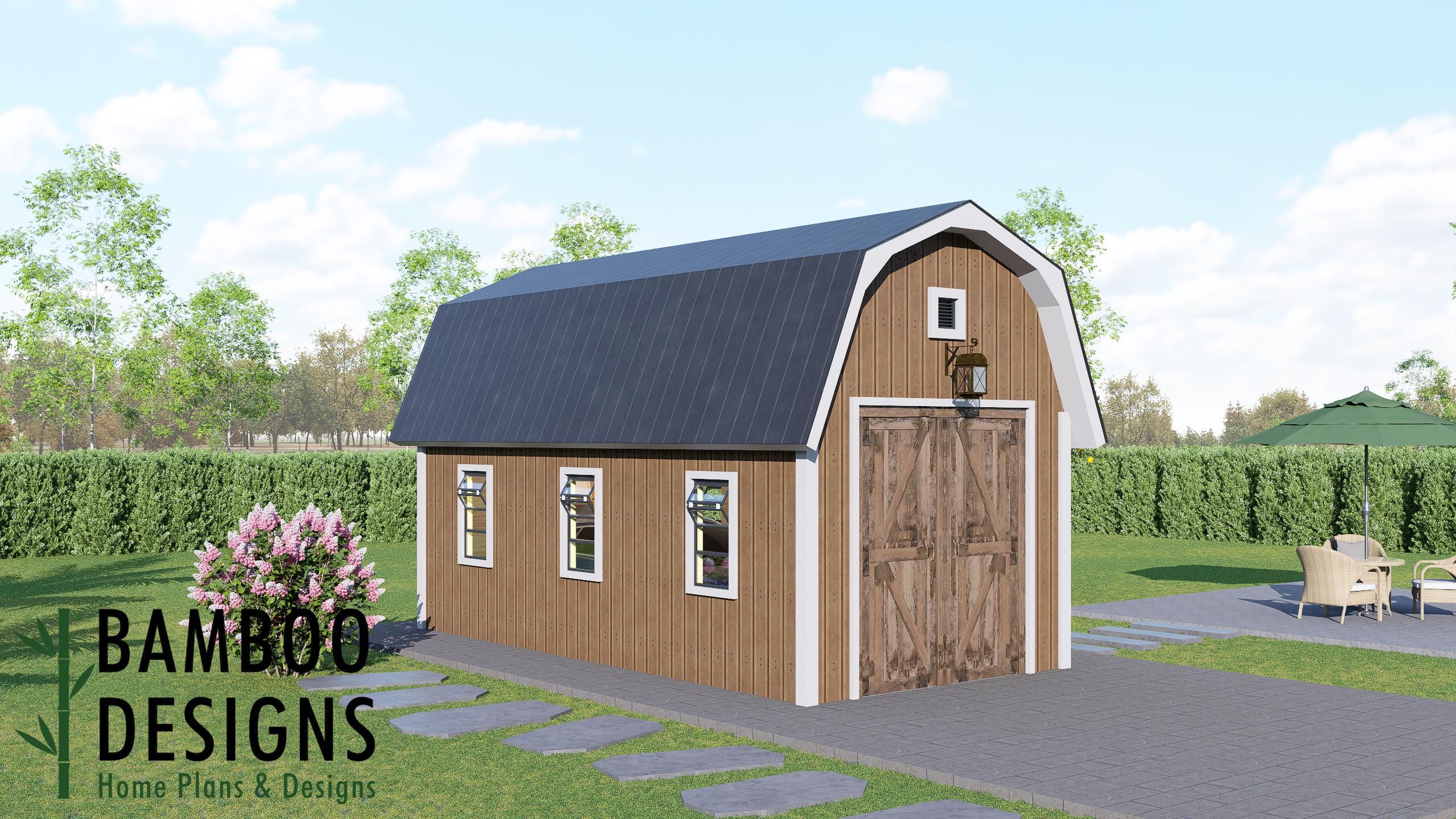 Image of Angola Gambrel Garage Plan - 12x24 Barn-Style Garage with Loft Potential | DIY PDF Building Plans