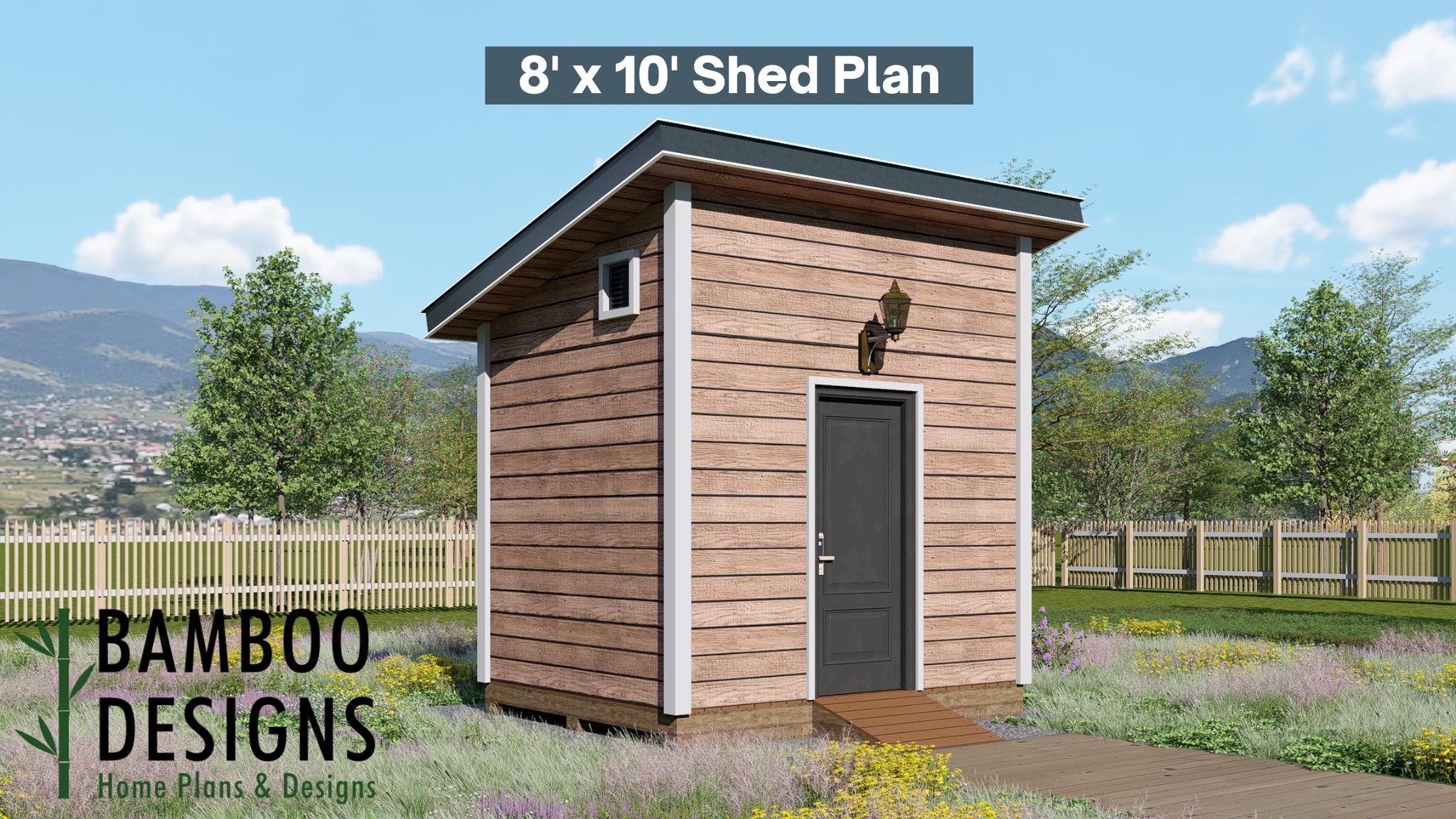 Image of Solo 8x10 Modern Shed Plan - Sloped Roof Storage Building | DIY Backyard Workshop or Studio Design (PDF)
