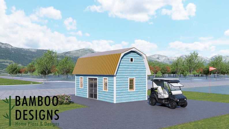 Halsted 12x24 Golf Cart Shed Plan — Modern Single-Slope Golf Cart Garage plan by Bamboo Designs