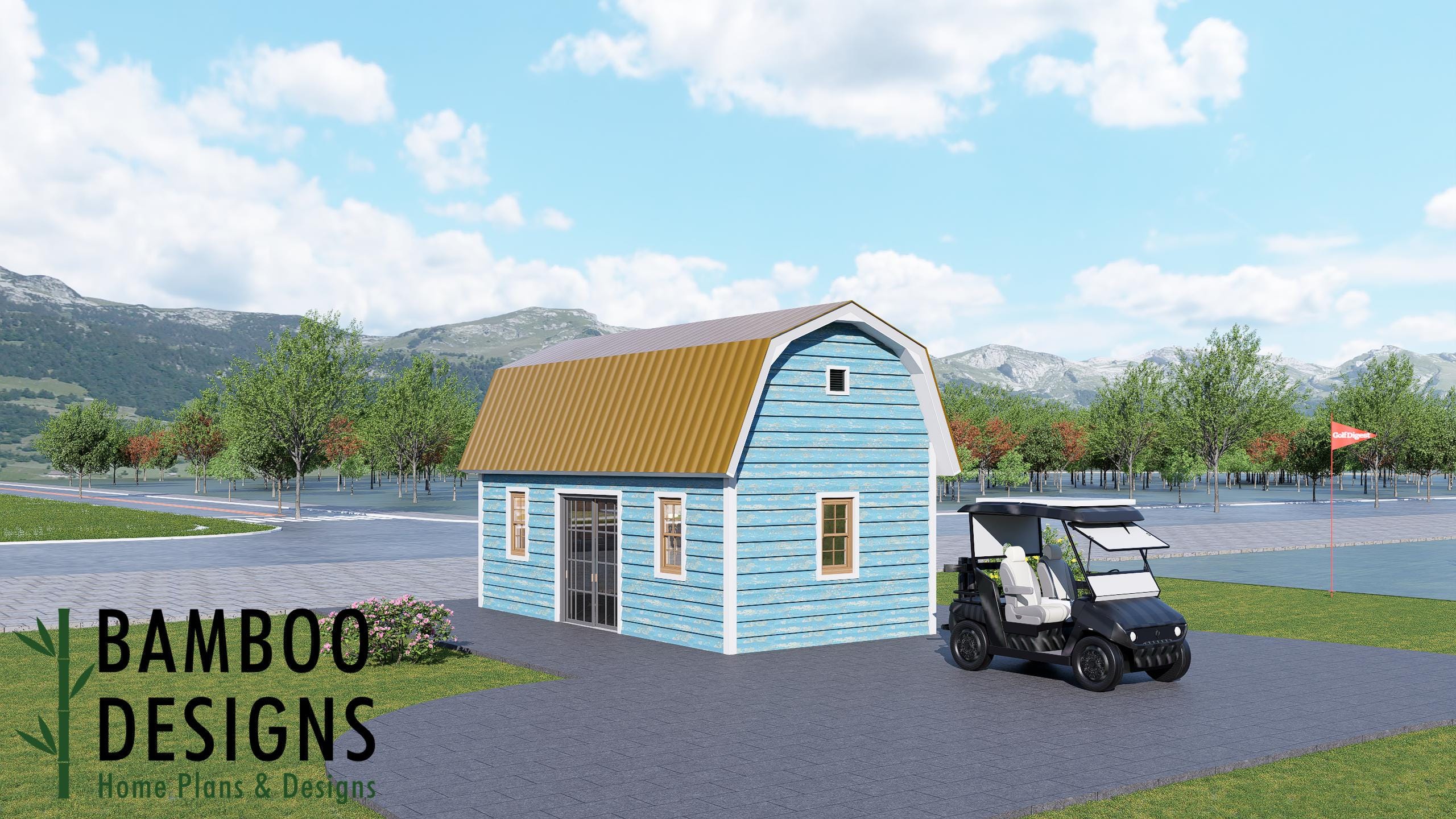 Image of Halsted 12x24 Golf Cart Shed Plan — Modern Single-Slope Golf Cart Garage | DIY PDF Plans
