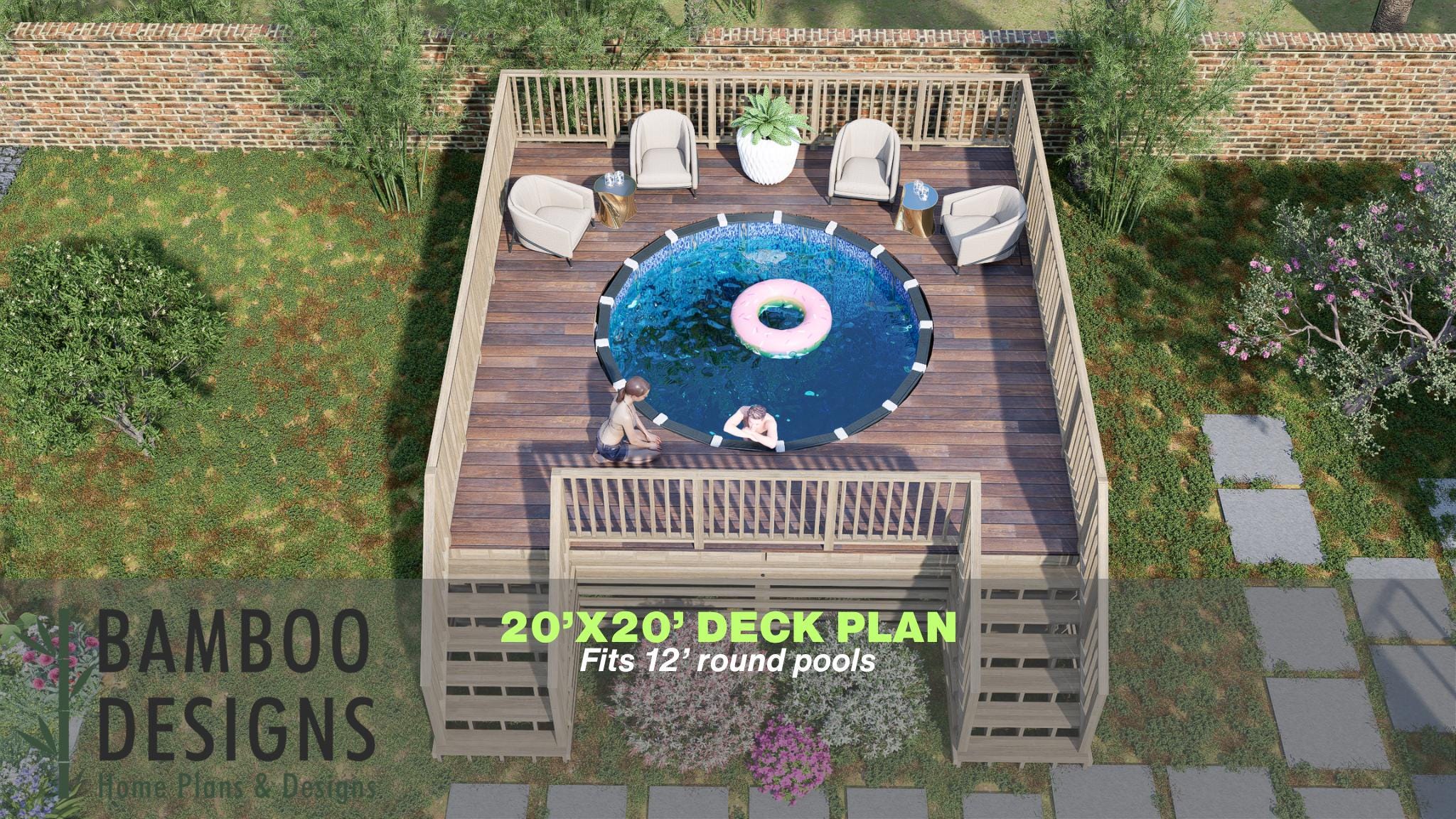 Image of Mila Rae Pool Deck Plan - 20x20 Large Round Pool Deck with Staircase | DIY PDF Plans