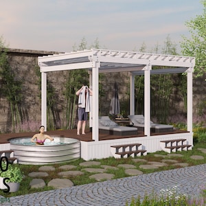 Scottsdale Pool Deck & Pergola Plan – 12x17 Deck with 8ft Pool Cutout + Outdoor Living Pergola