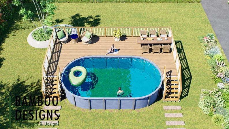 Torch Oval Pool Deck · 16x34 plan by Bamboo Designs