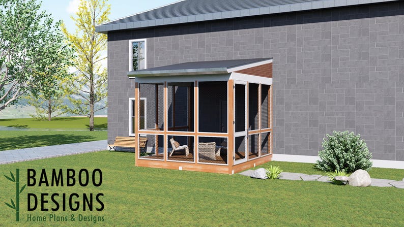 Mariah 14x14 Modern Monoslope Sunroom plan by Bamboo Designs
