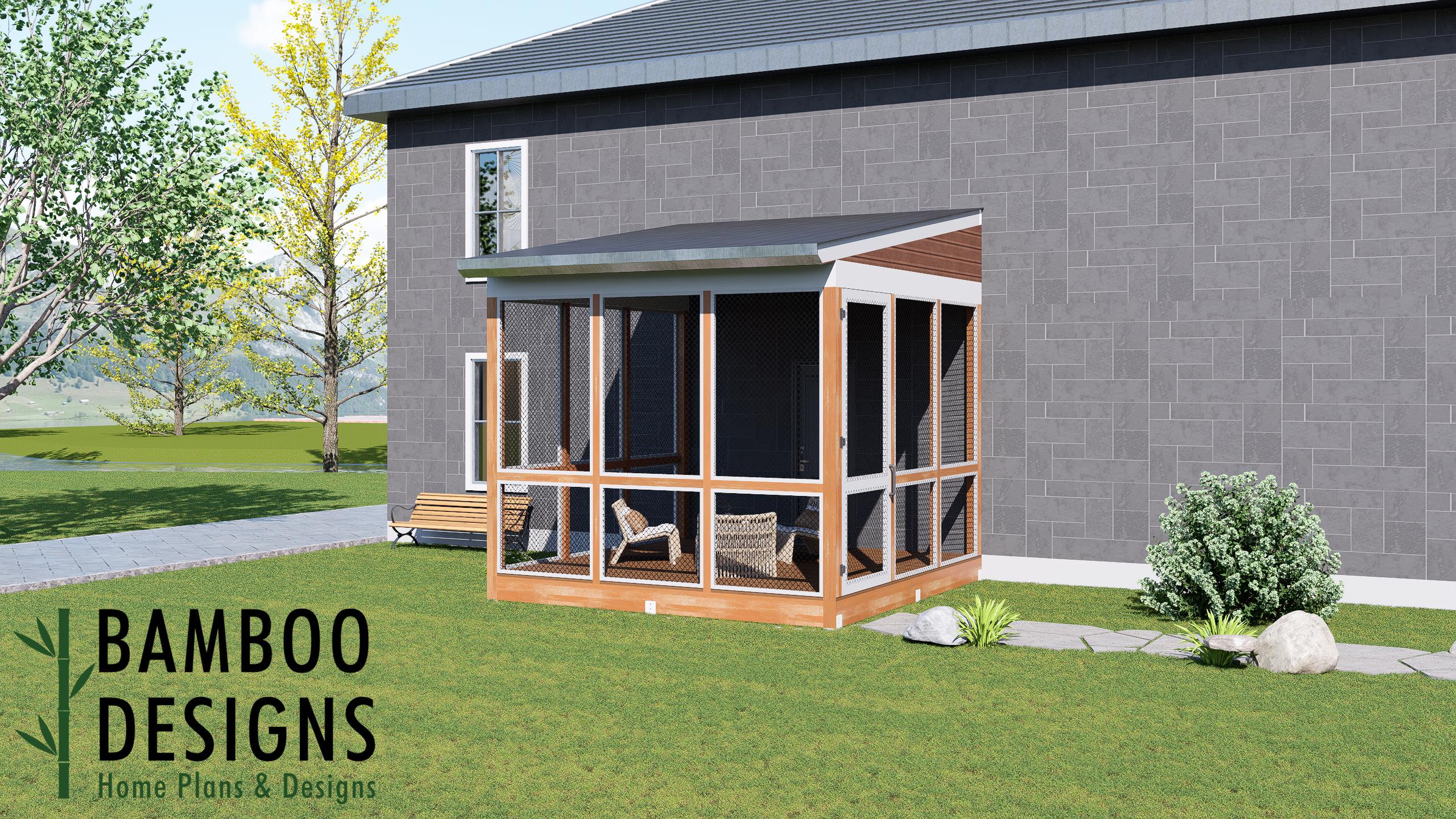 Image of Mariah 14x14 Modern Monoslope Sunroom Plan – DIY Backyard Sunroom with Single-Slope Roof | DIY Backyard Sunroom PDF Plans