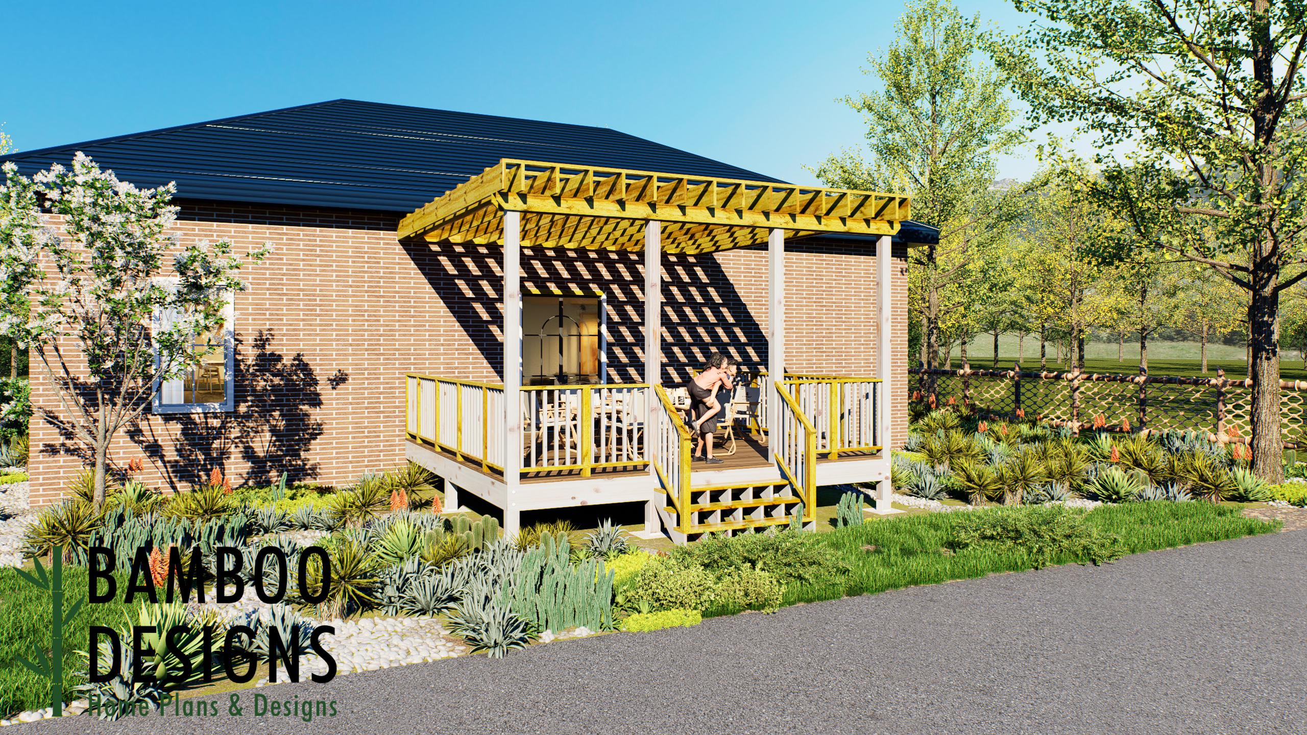 Image of Chiba 18x18 Attached Deck Plan with Pergola — Spacious Outdoor Living Area for Entertaining and Relaxation