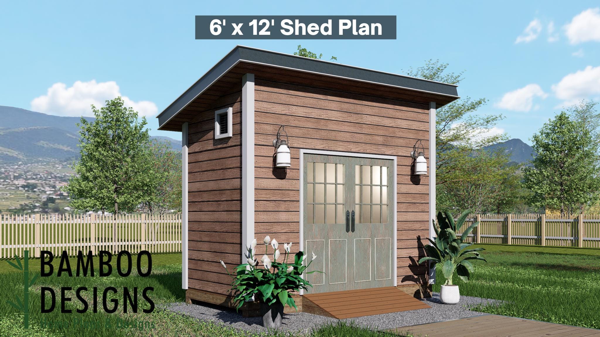 Image of Frankie 6x12 Modern Shed Plan - Sloped Roof Storage Building | DIY Backyard Workshop or Studio Design (PDF)