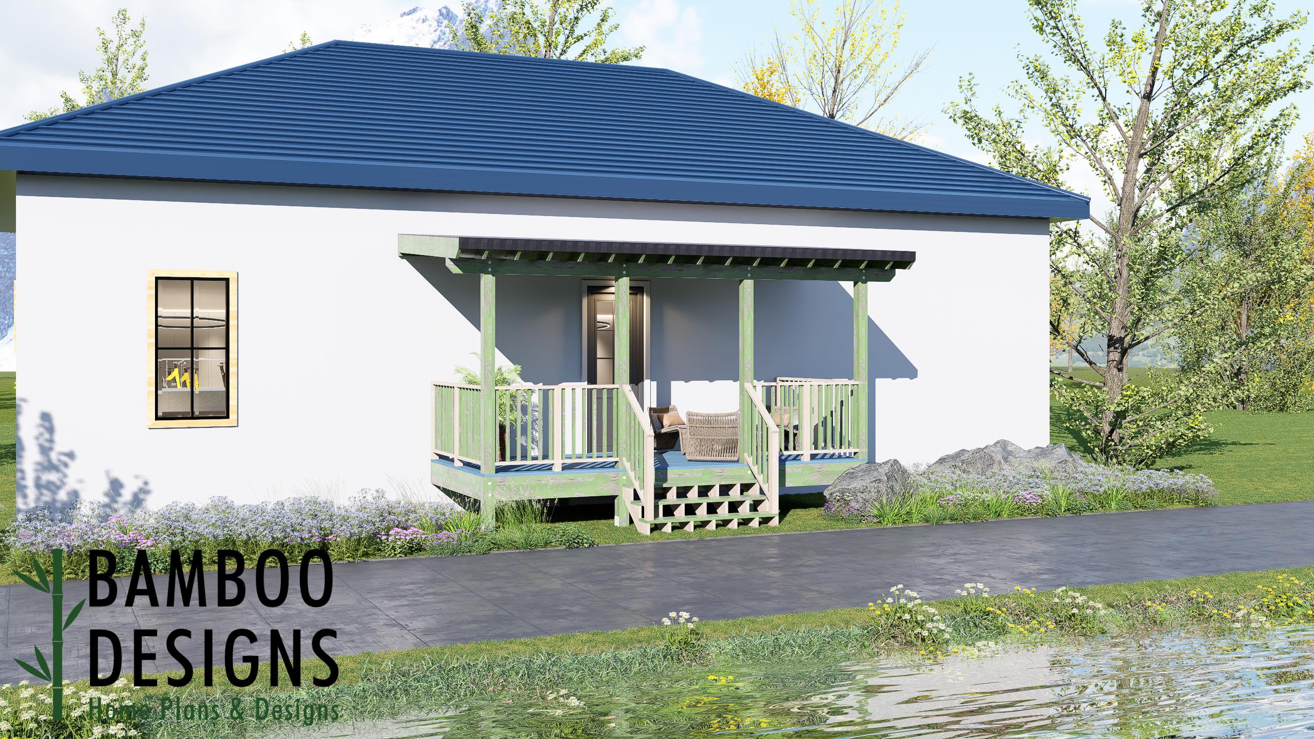 Image of Loyola 8x18 Deck Plan with Mono Slope Porch - Narrow Covered Deck for Modern Outdoor Living