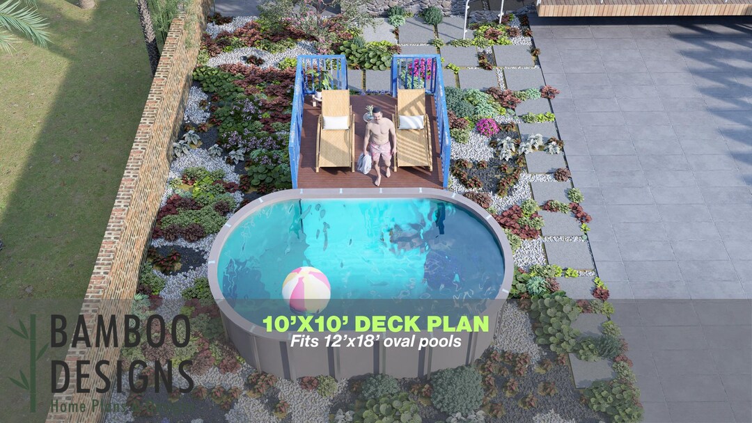Sammie Oval Pool Deck Plan – 10x10 Large Above-ground Pool Entry Deck ...