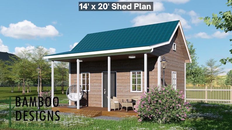 Mosep 14x20 Porch Shed plan by Bamboo Designs