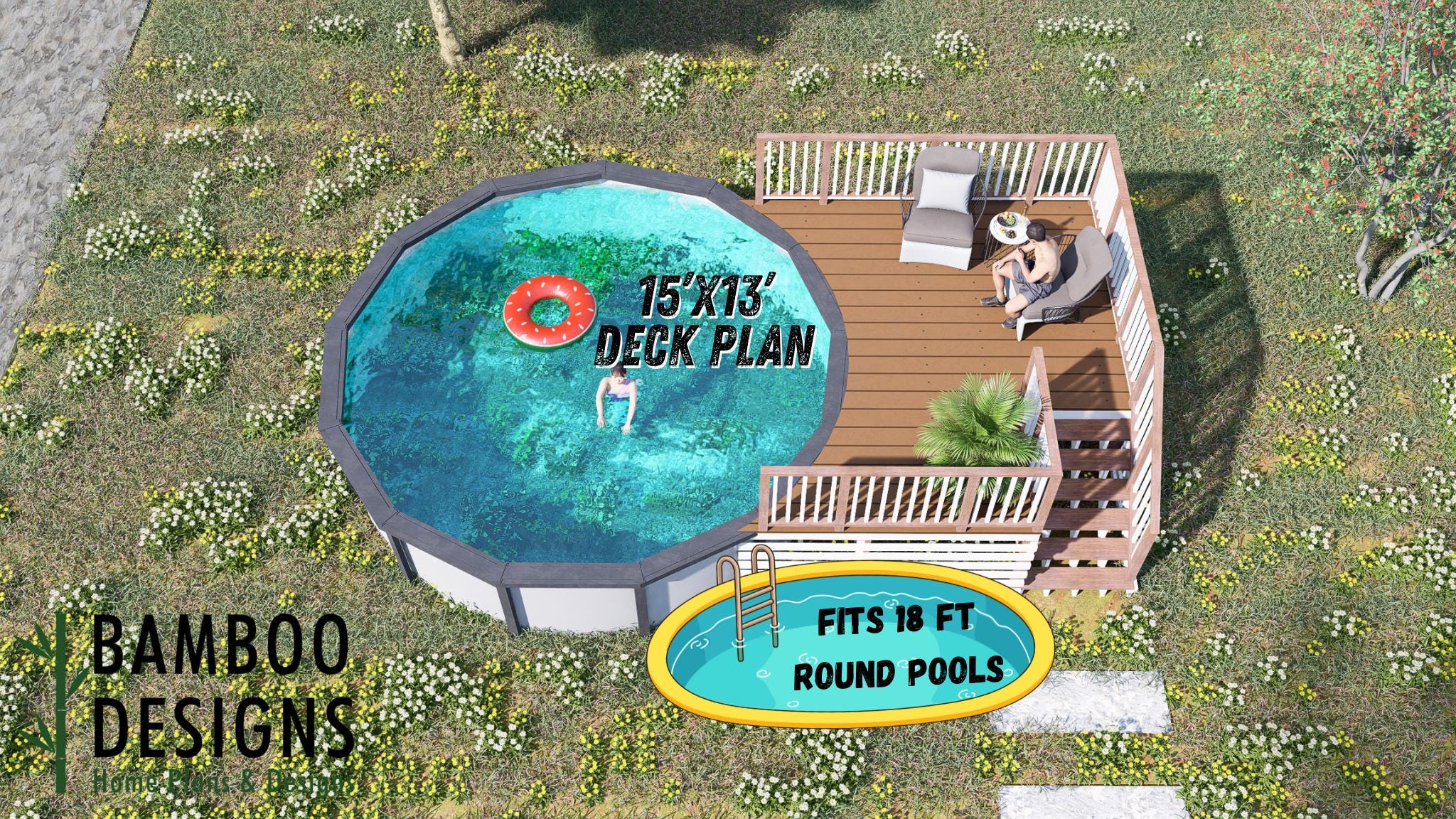 Plano de terraza de piscina de 5,5 m en Avondale: terraza elevada de 3,8 x 3,3 m para piscinas elevadas redondas