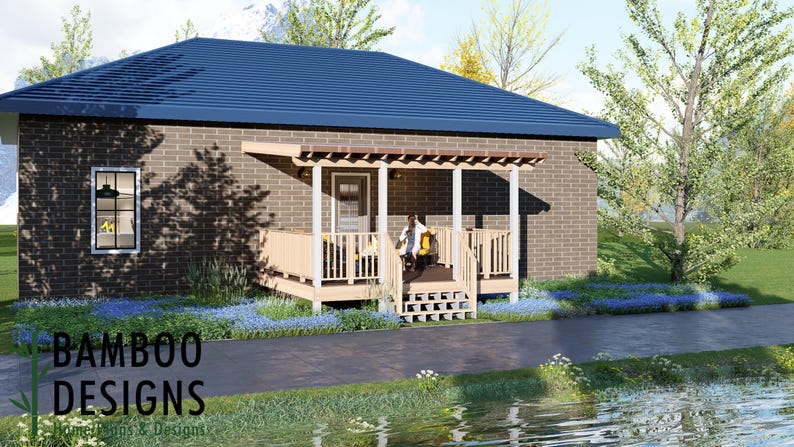 Dhalsim 14x16 Deck Plan with Mono Slope Porch plan by Bamboo Designs