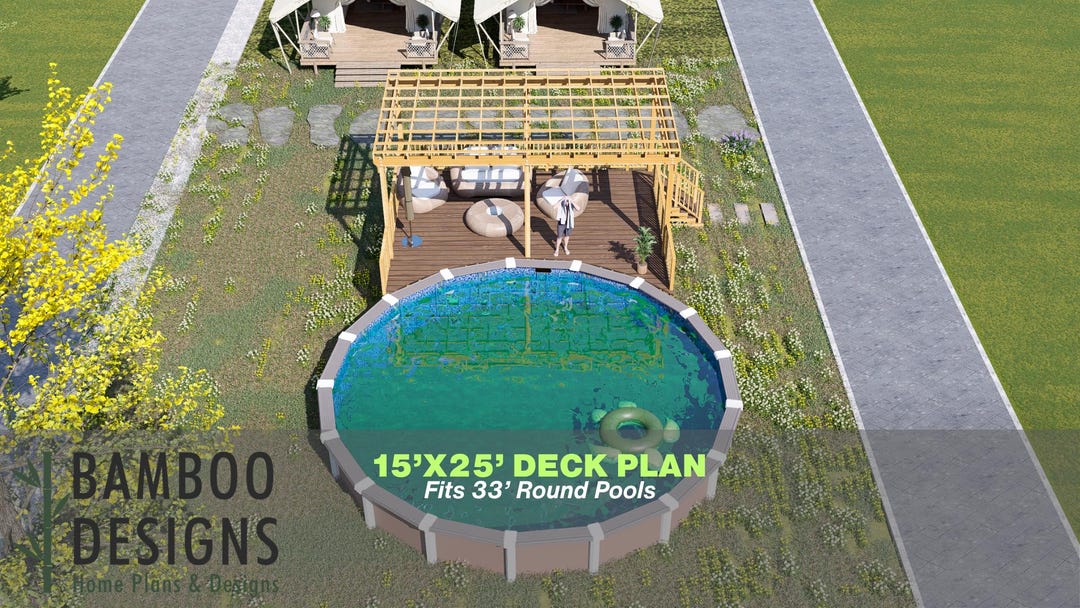 Bonnie Pool Deck Plan – 15'x25' Above-ground Pool Deck for 33’ Round ...