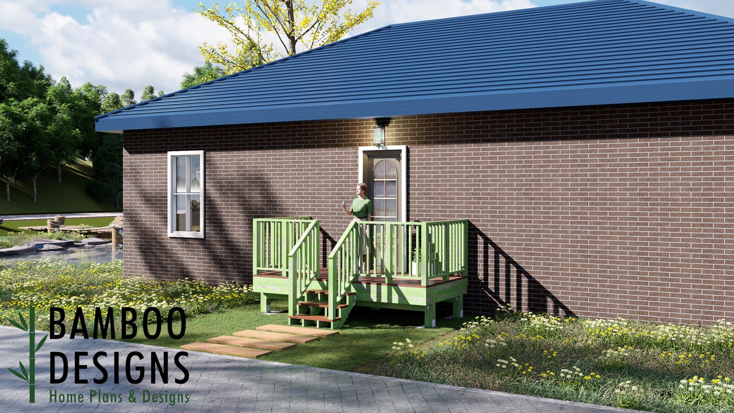 Image of Marsh 6x12 Freestanding Deck Plan - Compact Backyard Platform Deck with Modern Railings | DIY PDF Plans