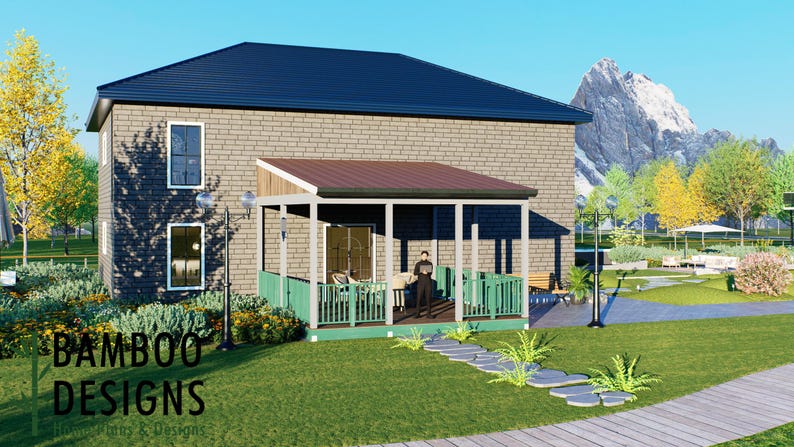 Ornes 20x20 Porch Deck Plan — Large Covered Overground Backyard Deck plan by Bamboo Designs