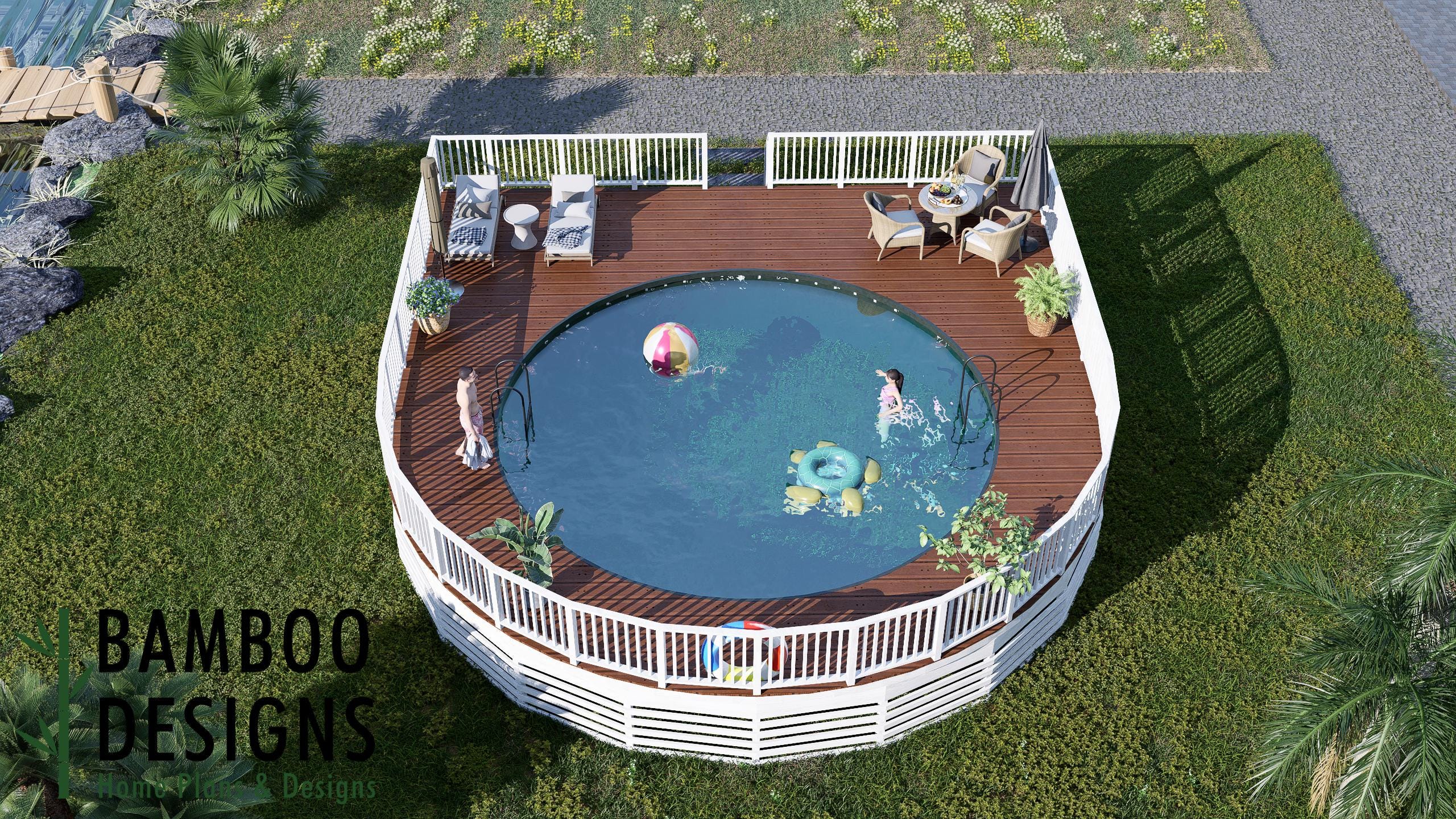 Victoria Circle Pool Deck Plan – 32x37 Round Pool Deck | DIY Pool ...