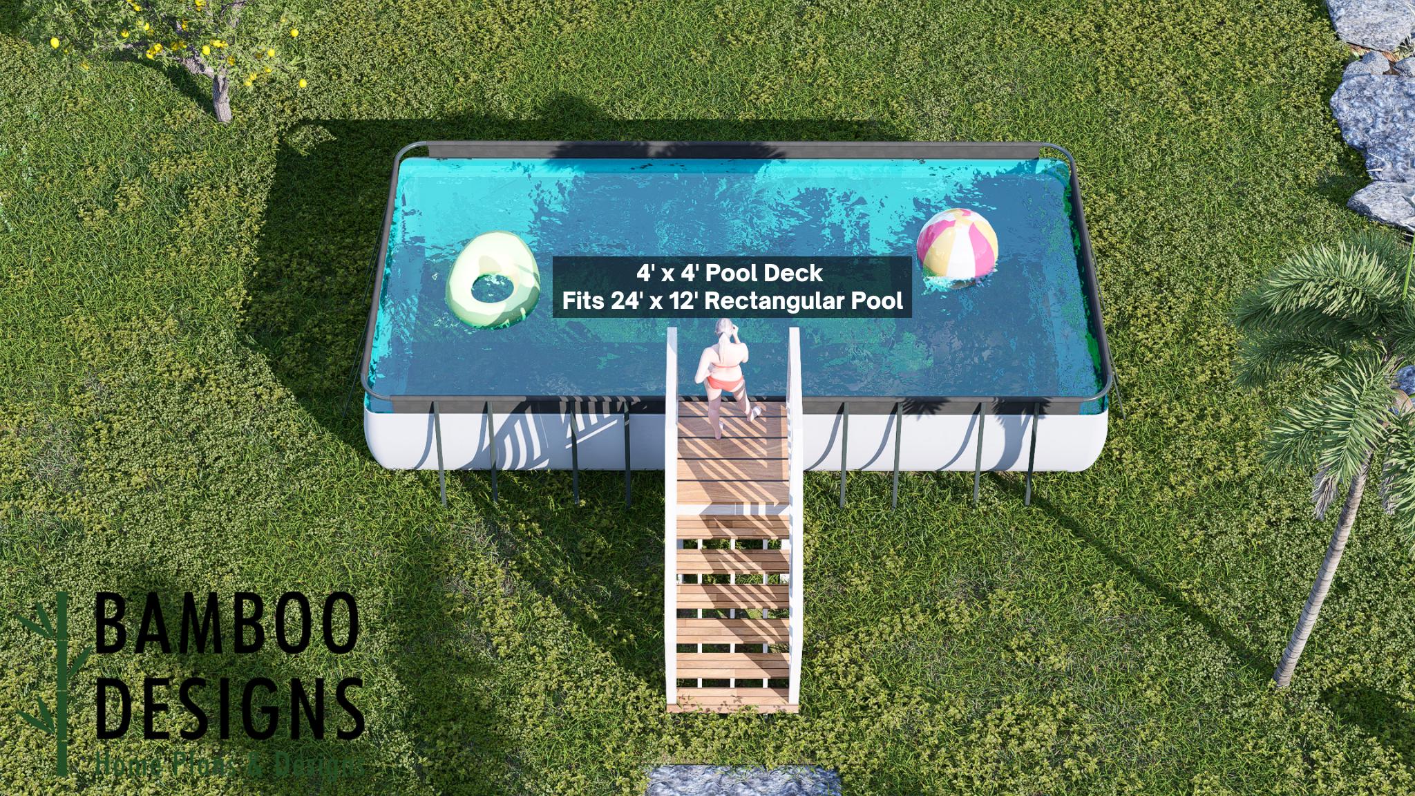 Image of Roanne 4x4 Pool Deck Plan - Compact Above Ground Pool Entry Deck | DIY Small Backyard Pool Platform PDF