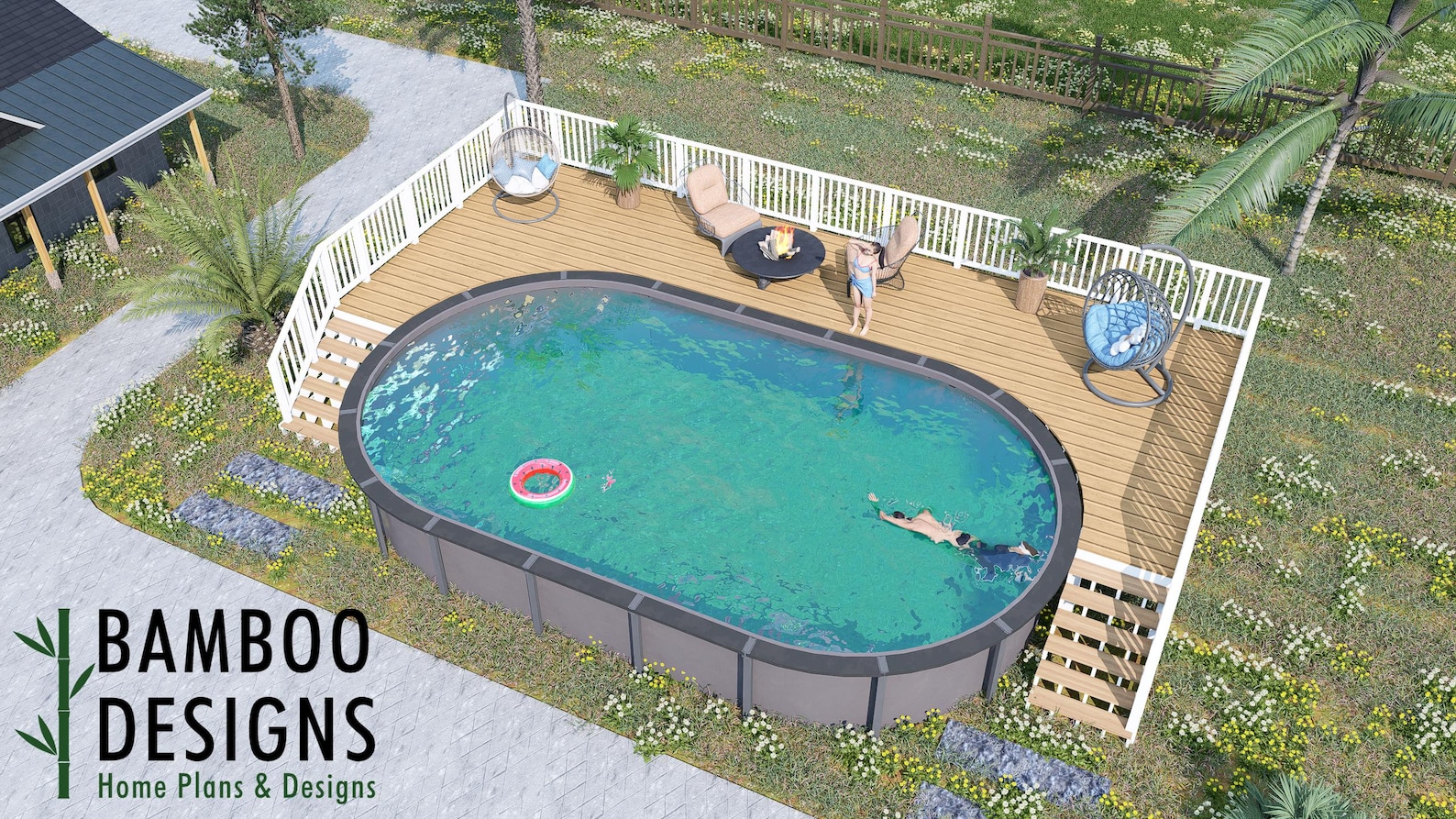 Lakeside Oval Pool Deck Plan – 17x41 Elevated Above-ground Pool Deck ...