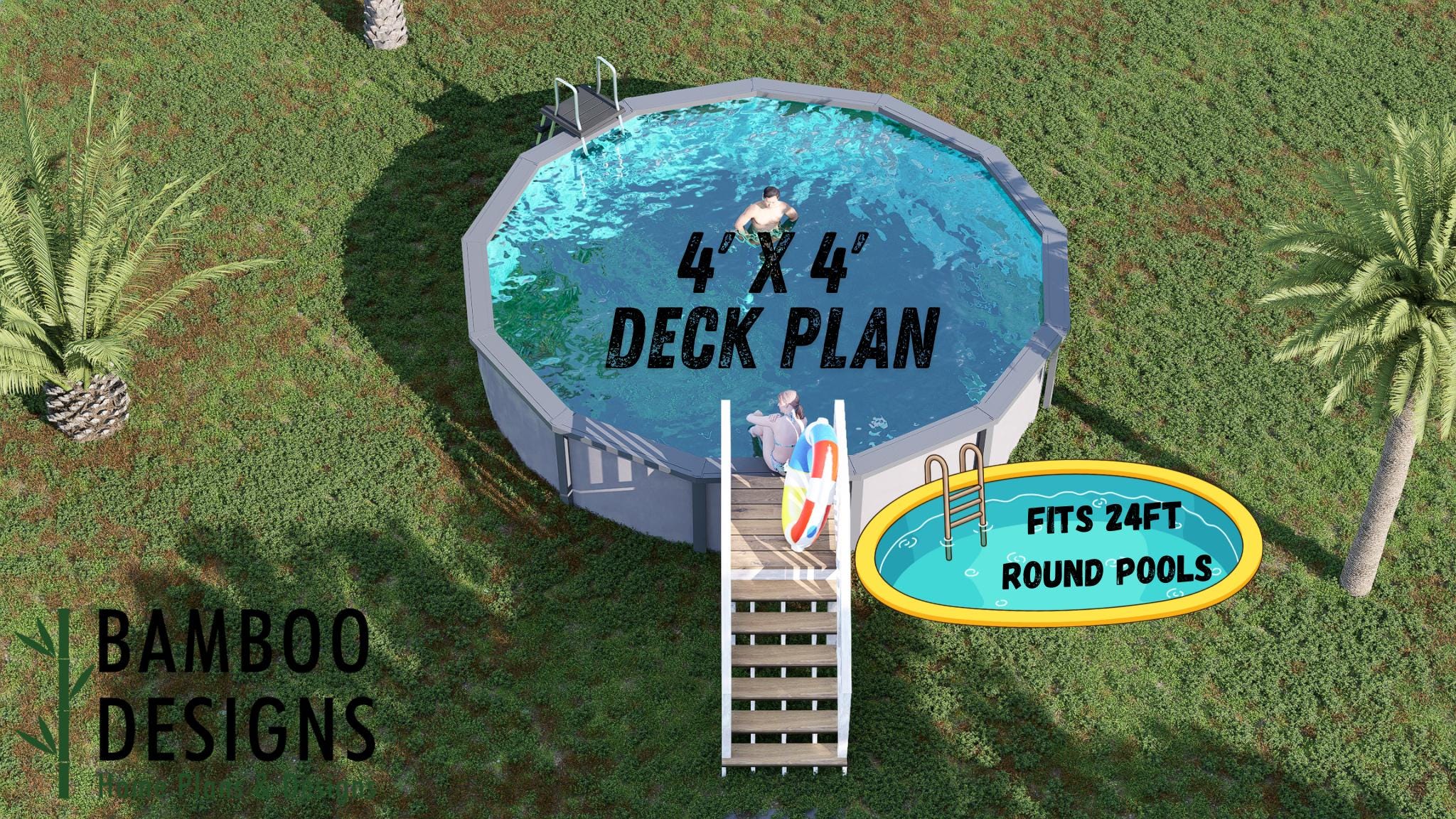 Image of Baldwin Circle Pool Deck Plan - 4x4 Entry Deck with 6-Step Staircase | DIY PDF Plans