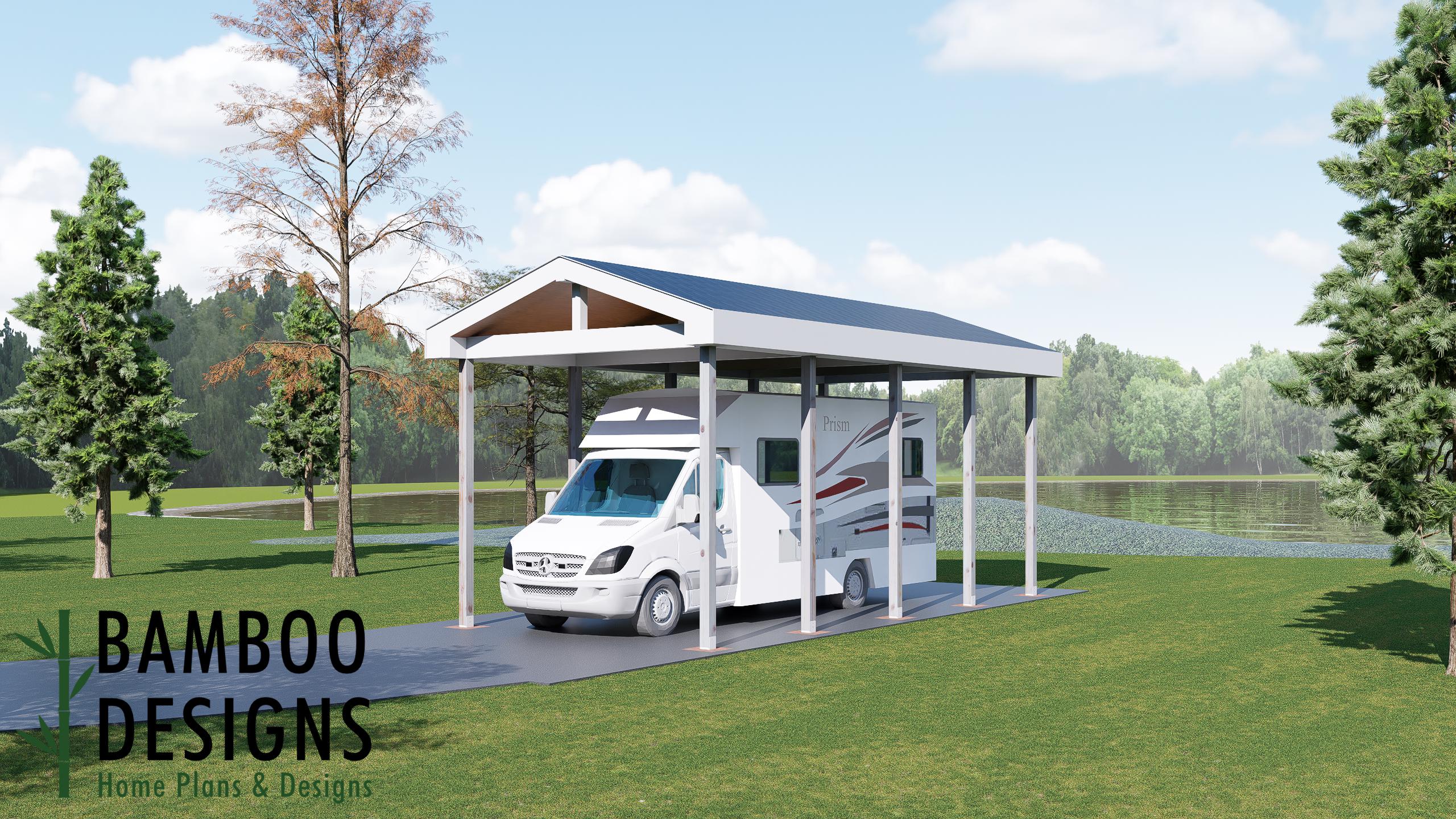 Image of Hadley 14x30 RV Carport Plan — Spacious Motorhome, Camper & Travel Trailer Shelter | DIY PDF Plans