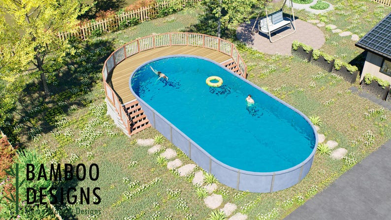 Simone Oval Pool Deck · 21x43 plan by Bamboo Designs