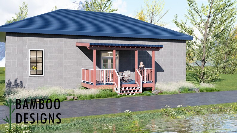 Honda 10x16 Deck Plan with Mono Slope Porch plan by Bamboo Designs