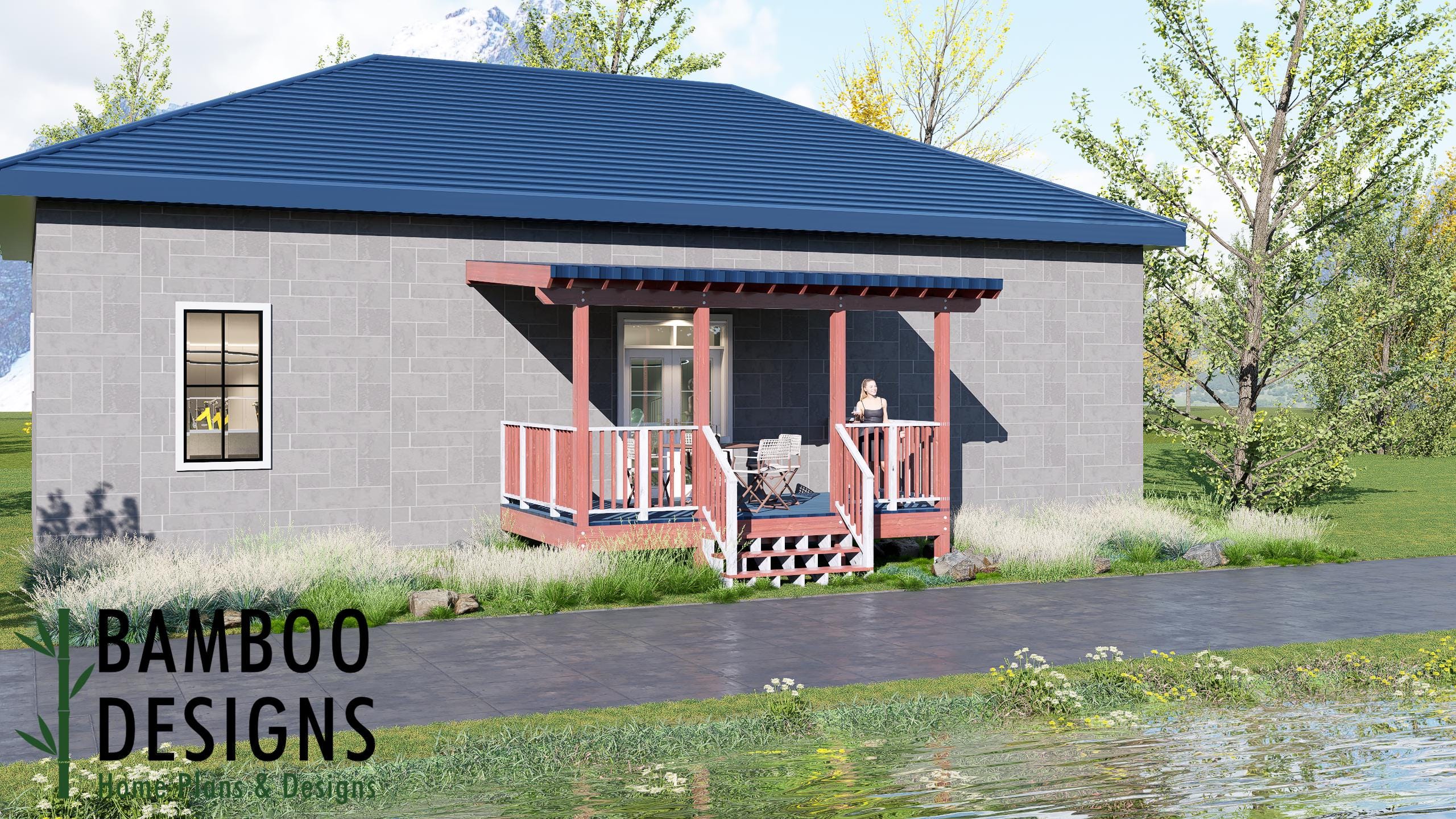 Image of Honda 10x16 Deck Plan with Mono Slope Porch - Compact Covered Deck for Modern Outdoor Living